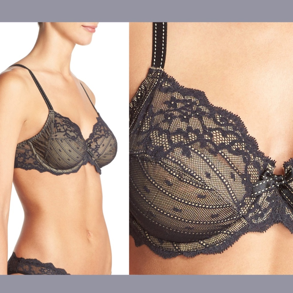 NWT Chantelle [ 38D US ] Rive Gauche Full Coverage Bra in Black/Tan - Picture 2 of 12